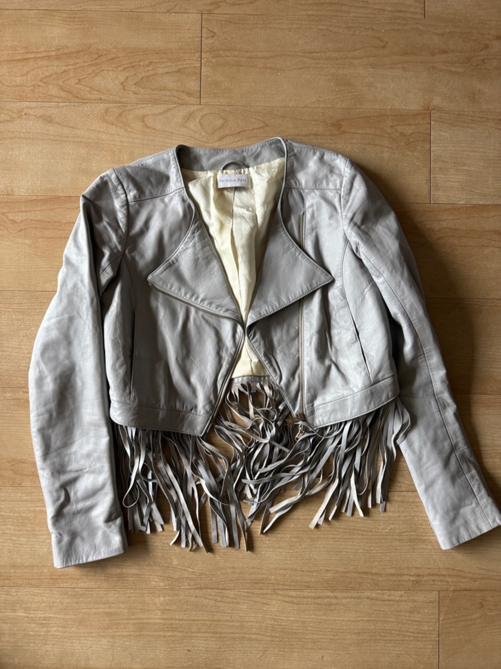 Patrizia Pepe Light Gray Lamb Leather Jacket